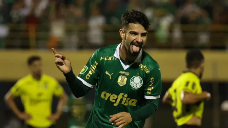 Flaco López comemora gol marcado contra São Bernardo (Foto: Cesar Greco/Palmeiras)