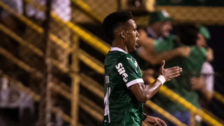 Estêvão comemora gol marcado pelo Palmeiras (Foto: Léo Sguaçabia/Paulistão)