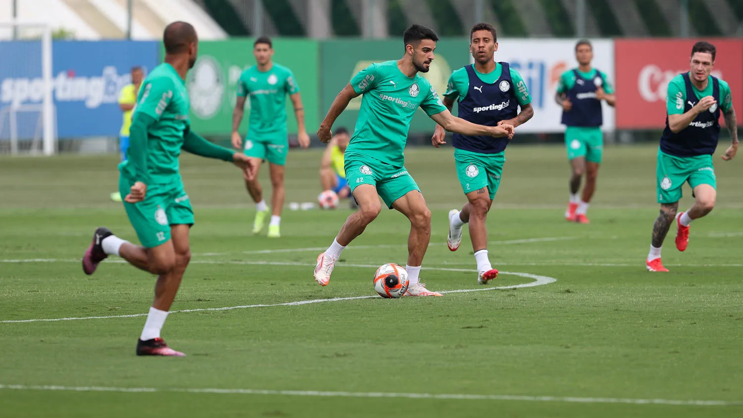 Jogadores do Palmeiras durante treinamento na Academia de Futebol (Foto: Cesar Greco/Palmeiras)