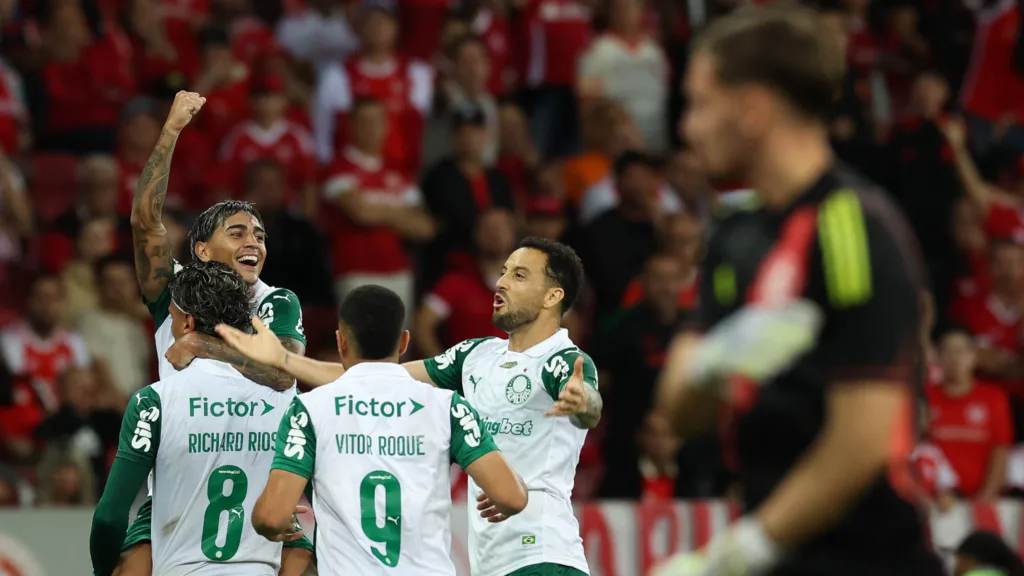 Palmeiras comemora gol contra Internacional pelo Brasileirão (Foto: Cesar Greco/Palmeiras)