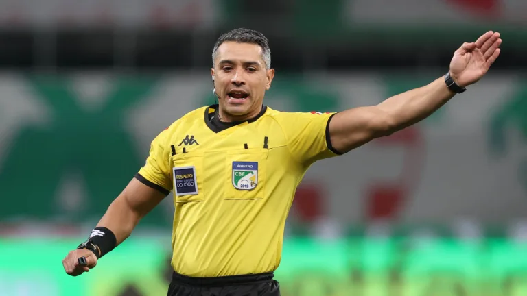 O árbitro Felipe Fernandes de Lima, do jogo entre as equipes da SE Palmeiras e Grêmio FBPA, durante partida válida pela décima rodada, do Campeonato Brasileiro, Série A, na arena Allianz Parque. (Foto: Cesar Greco)