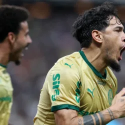 Gustavo Gómez, comemora seu gol contra o Ceará durante partida válida terceira fase, da Copa do Brasil, na Arena Castelão. (Foto: Cesar Greco/Palmeiras/by Canon)