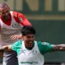 Weverton e Gustavo Gómez durante treinamento na Academia de Futebol (Foto: Cesar Greco/Palmeiras)