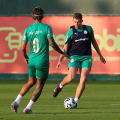 O zagueiro Bruno Fuchs durante treinamento na Academia de Futebol (Foto: Cesar Greco/Palmeiras/by Canon)
