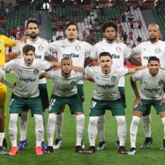 O time da SE Palmeiras, posa para foto em jogo contra a equipe do Al Ahly SC, durante partida válida pelo terceiro e quarto lugar, da Copa do Mundo de Clubes da FIFA 2020, no Estádio Education City. (Foto: Cesar Greco)
