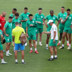 Abel Ferreira conversa com elenco do Palmeiras em treinamento na Carolina do Norte (Foto: Cesar Greco/Palmeiras)