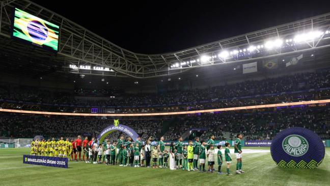O time da SE Palmeiras, em jogo contra a equipe do Mirassol FC, durante partida válida pela décima quarta rodada, do Campeonato Brasileiro, Série A, na arena Allianz Parque. (Foto: Cesar Greco/Palmeiras/by Canon)