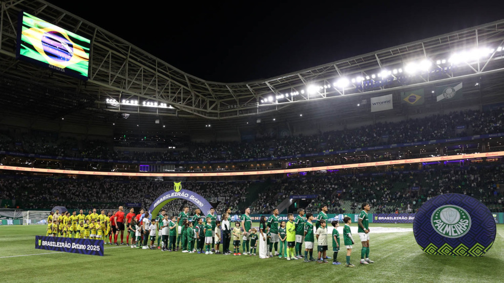 O time da SE Palmeiras, em jogo contra a equipe do Mirassol FC, durante partida válida pela décima quarta rodada, do Campeonato Brasileiro, Série A, na arena Allianz Parque. (Foto: Cesar Greco/Palmeiras)