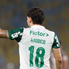 O jogador Mauricio, da SE Palmeiras, comemora seu gol contra a equipe do Fluminense FC, durante partida válida pela décima sexta rodada, do Campeonato Brasileiro, Série A, no Estádio Maracanã. (Foto: Cesar Greco/Palmeiras/by Canon)