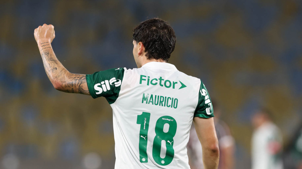 O jogador Mauricio, da SE Palmeiras, comemora seu gol contra a equipe do Fluminense FC, durante partida válida pela décima sexta rodada, do Campeonato Brasileiro, Série A, no Estádio Maracanã. (Foto: Cesar Greco/Palmeiras/by Canon)
