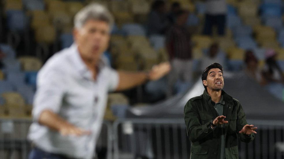 O técnico Abel Ferreira, da SE Palmeiras, em jogo contra a equipe do Fluminense FC, durante partida válida pela décima sexta rodada, do Campeonato Brasileiro, Série A, no Estádio Maracanã. (Foto: Cesar Greco/Palmeiras/by Canon)