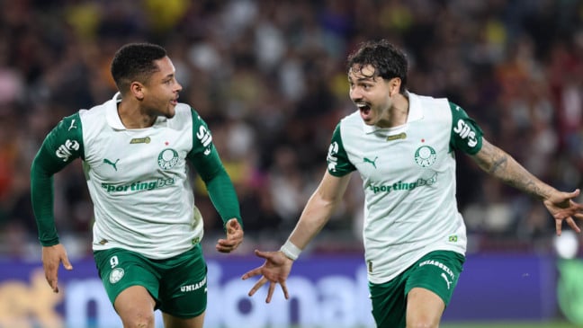 O jogador Vitor Roque, da SE Palmeiras, comemora seu gol contra a equipe do Fluminense FC, durante partida válida pela décima sexta rodada, do Campeonato Brasileiro, Série A, no Estádio Maracanã. (Foto: Cesar Greco/Palmeiras/by Canon)