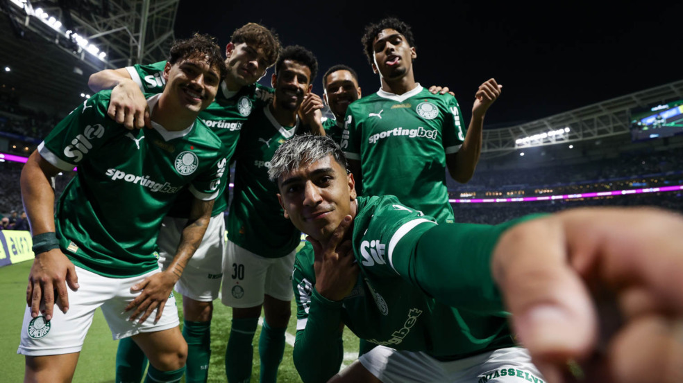 Equipe do Palmeiras comemora gol contra o Grêmio (Foto: Cesar Greco) 