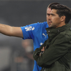 O técnico Abel Ferreira o preparador físico João Martins (E), da SE Palmeiras, em jogo contra a equipe do Botafogo FR, durante partida válida pela vigésima rodada, do Campeonato Brasileiro, Série A, no Esteadio Nilton Santos. (Foto: Cesar Greco/Palmeiras/by Canon)