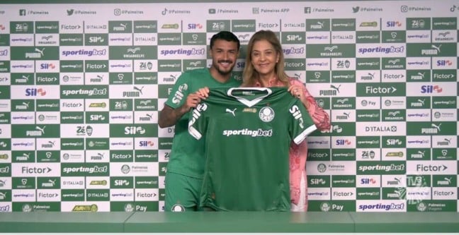 Jetfé durante apresentação na Academia de Futebol (Foto: Reprodução / TV Palmeiras)