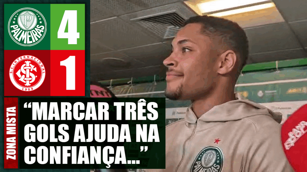 Zona mista | Vitor Roque comemora hat-trick pelo Palmeiras: 'Ajuda na confiança'