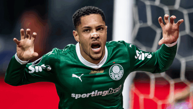 Vitor Roque comemora gol pelo Palmeiras na Libertadores (Foto: Conmebol)