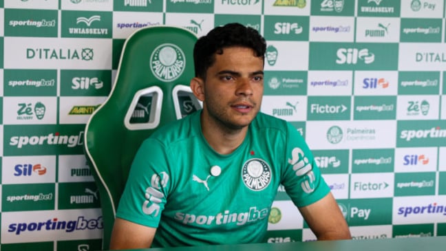 O atleta Bruno Rodrigues, da SE Palmeiras, em entrevista coletiva, na Academia de Futebol, em São Paulo-SP (Foto: Fabio Menotti/Palmeiras/by Canon)