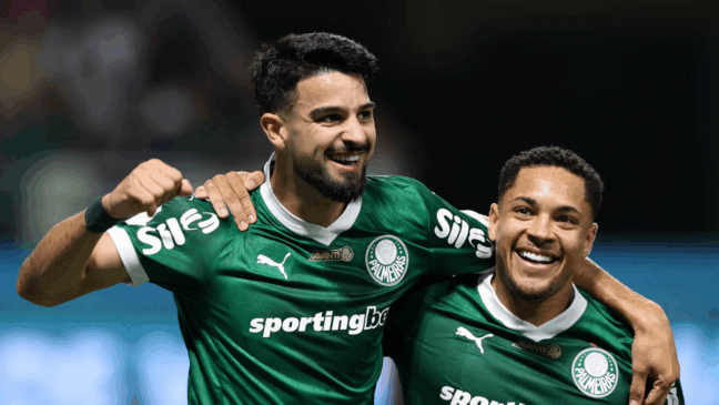 Dupla Flaco-Roque em ação pelo Palmeiras no Allianz Parque (Foto: Cesar Greco/Palmeiras)