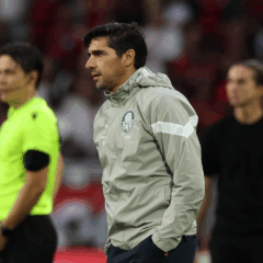 O técnico Abel Ferreira, da SE Palmeiras, em jogo contra a equipe do CR Flamengo, durante partida válida pela vigésima nona rodada, do Campeonato Brasileiro, Série A, no Estádio do Maracanã. (Foto: Cesar Greco/Palmeiras/by Canon)
