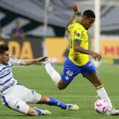 O jogador Allan, da SE Palmeiras, disputa bola com o jogador do Cruzeiro EC, durante partida válida pela trigésima rodada, do Campeonato Brasileiro, Série A, na arena Alllianz Parque. (Foto: Cesar Greco/Palmeiras/by Canon)
