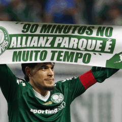 O jogador Gustavo Gómez, da SE Palmeiras, comemora a classificação para a final da Copa Libertadores, após partida válida pela semi final, volta, contra a equipe da Liga Desportiva Universitaria, na arena Allianz Parque. (Foto: Cesar Greco/Palmeiras/by Canon)
