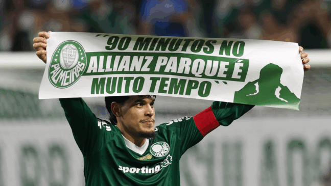 O jogador Gustavo Gómez, da SE Palmeiras, comemora a classificação para a final da Copa Libertadores, após partida válida pela semi final, volta, contra a equipe da Liga Desportiva Universitaria, na arena Allianz Parque. (Foto: Cesar Greco/Palmeiras/by Canon)
