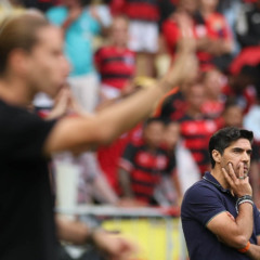 Abel Ferreira e Felipe Luis (Foto: Cesar Greco / Palmeiras) 
