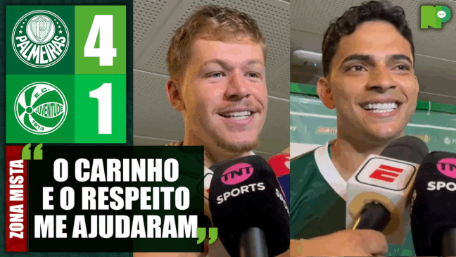 Zona Mista | Veja o que Bruno Fuchs e Bruno Rodrigues falaram após vitória do Palmeiras diante do Juventude