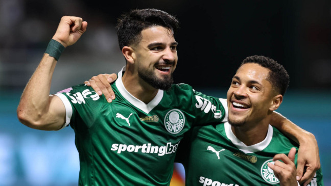Dupla Flaco-Roque em ação pelo Palmeiras no Allianz Parque (Foto: Cesar Greco/Palmeiras)