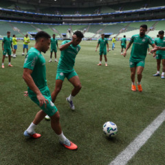 Os jogadores da SE Palmeiras, durante treinamento, na arena Allianz Parque. (Foto: Cesar Greco/Palmeiras/by Canon)