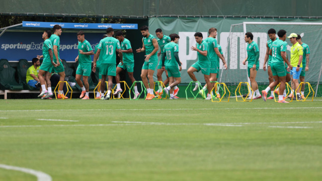 Os jogadores da SE Palmeiras, durante treinamento, na Academia de Futebol. (Foto: Cesar Greco/Palmeiras/by Canon)