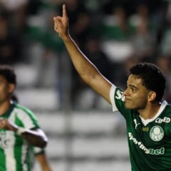 Bruno Rodrigues comemorando seu gol pelo Palmeiras. Foto: César Greco/Palmeiras