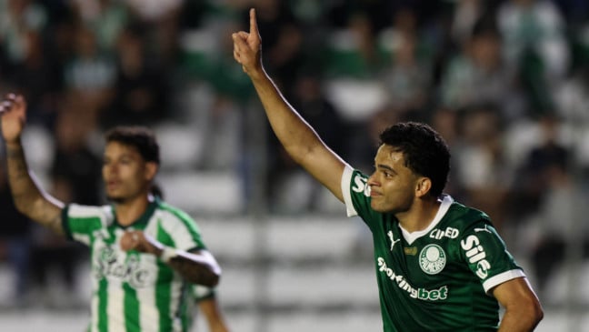 Bruno Rodrigues comemorando seu gol pelo Palmeiras. Foto: César Greco/Palmeiras