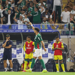 Flaco L&oacute;pez comemora seu gol pelo Palmeiras. Foto: F&aacute;bio Menotti/Palmeiras