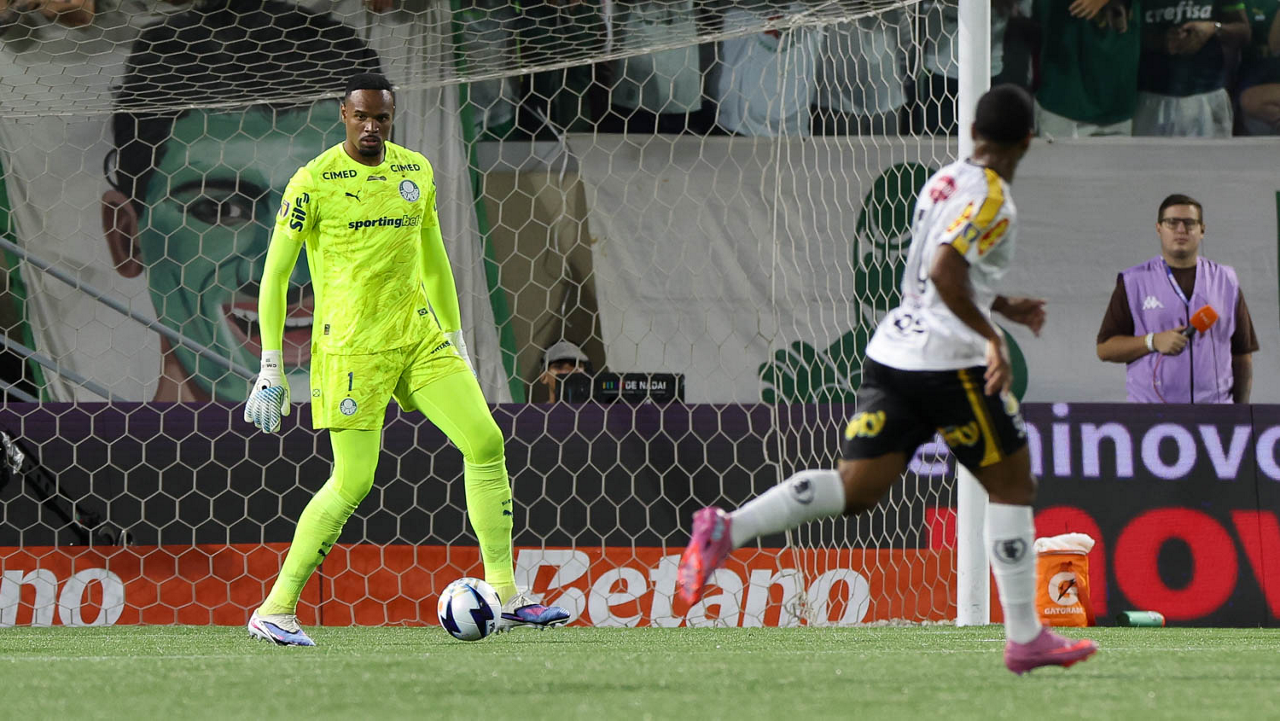 O goleiro Carlos Miguel, da SE Palmeiras, em jogo contra a equipe do G Novorinzontino, durante partida válida pela final, ida, do Campeonato Paulista, Série A1, na Arena Barueri. (Foto: Cesar Greco/Palmeiras/by Canon)
O goleiro Carlos Miguel, da SE Palmeiras, em jogo contra a equipe do G Novorinzontino, durante partida válida pela final, ida, do Campeonato Paulista, Série A1, na Arena Barueri. (Foto: Cesar Greco/Palmeiras/by Canon)