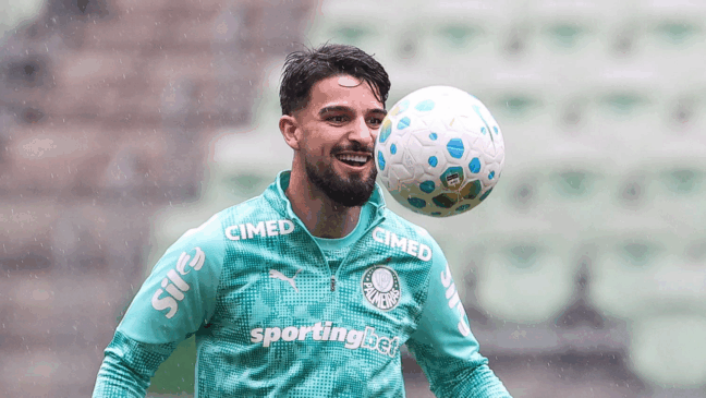 O jogador Flaco López, da SE Palmeiras, durante treinamento, na arena Allianz Parque. (Foto: Cesar Greco/Palmeiras/by Canon)
