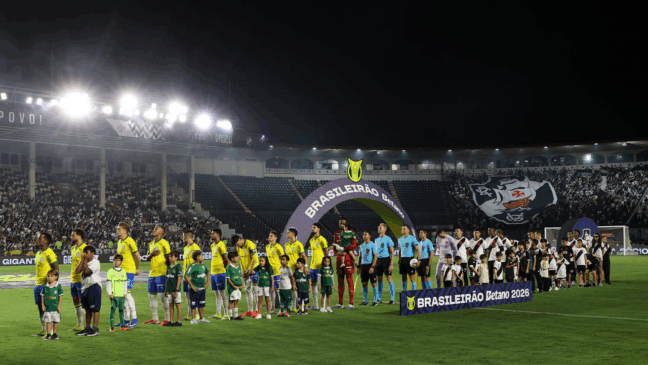 O time da SE Palmeiras, em jogo contra a equipe do CR Vasco da Gama, durante partida válida pela quinta rodada, do Campeonato Brasileiro, Série A, no Estádio São Januário. (Foto: Cesar Greco/Palmeiras/by Canon)

