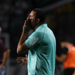 O preparador f&iacute;sico Jo&atilde;o Martins, da SE Palmeiras, em jogo contra a equipe do CR Vasco da Gama, durante partida v&aacute;lida pela quinta rodada, do Campeonato Brasileiro, S&eacute;rie A, no Est&aacute;dio S&atilde;o Janu&aacute;rio. (Foto: Cesar Greco/Palmeiras/by Canon)
