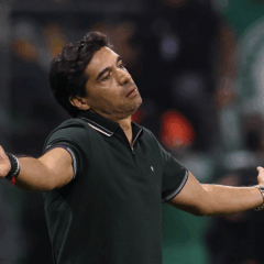 O t&eacute;cnico Abel Ferreira, da SE Palmeiras, em jogo contra a equipe do Botafogo FR, durante partida v&aacute;lida pela s&eacute;tima rodada, do Campeonato Brasileiro, S&eacute;rie A, na arena Allianz Parque. (Foto: Cesar Greco/Palmeiras/by Canon)
