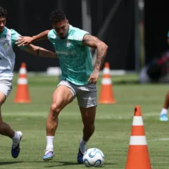 O atacante Paulinho (&agrave; direita) est&aacute; em processo de recondicionamento f&iacute;sico (Foto: Cesar Greco/Palmeiras/by Canon)
