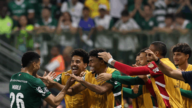 Murilo em ação pelo Palmeiras comemorando gol número 500 do time na Libertadores (Foto: Cesar Greco) 