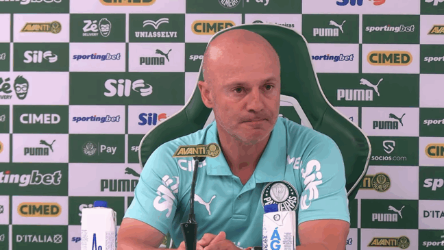 Vitor Castanheira durante coletiva de imprensa (Foto: Reprodução / TV Palmeiras) 