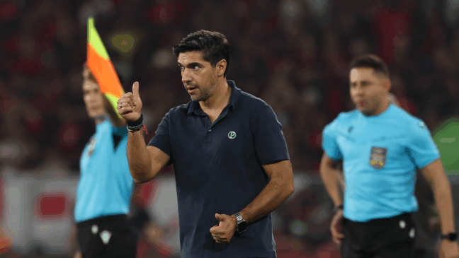 O técnico Abel Ferreira, da SE Palmeiras, em jogo contra a equipe do CR Flamengo, durante partida válida pela décima sétima rodada, do Campeonato Brasileiro, Série A, no Estádio Maracanã. (Foto: Cesar Greco/Palmeiras/by Canon)
