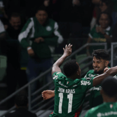 Palmeiras em a&ccedil;&atilde;o contra o Junior (Foto: Cesar Greco) 