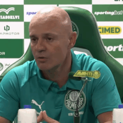 Vitor Castanheira em coletiva ap&oacute;s empate em 1 a 1 entre Palmeiras e Santos (Foto: Reprodu&ccedil;&atilde;o / TV Palmeiras) 
