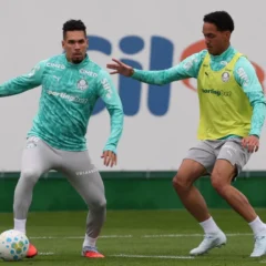 Paulinho (&agrave; esquerda) treinou com o elenco em tempo integral (Foto: Cesar Greco/Palmeiras/by Canon)
