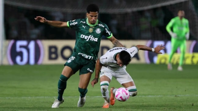 O jogador Murilo, da SE Palmeiras, disputa bola com o jogador do Coritiba FC, durante partida válida pela vigésima oitava rodada, do Campeonato Brasileiro, Série A, no ´stádio Couto Pereira. (Foto: Cesar Greco/Palmeiras/by Canon)
