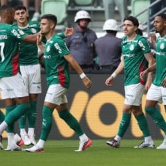 O jogador Mauricio, da SE Palmeiras, comemora seu gol contra a equipe do Fortaleza EC, durante partida v&aacute;lida pelas oitavas de final, ida, da Copa do Brasil, na arena Nubank Parque. (Foto: Cesar Greco/Palmeiras/by Canon)
