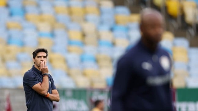 O técnico Abel Ferreira, da SE Palmeiras, em jogo contra a equipe do Fluminense FC, durante partida válida pela vigésima terceira rodada, do Campeonato Brasileiro, Série A, no Estádio do Maracanã. (Foto: Cesar Greco/Palmeiras/by Canon)
